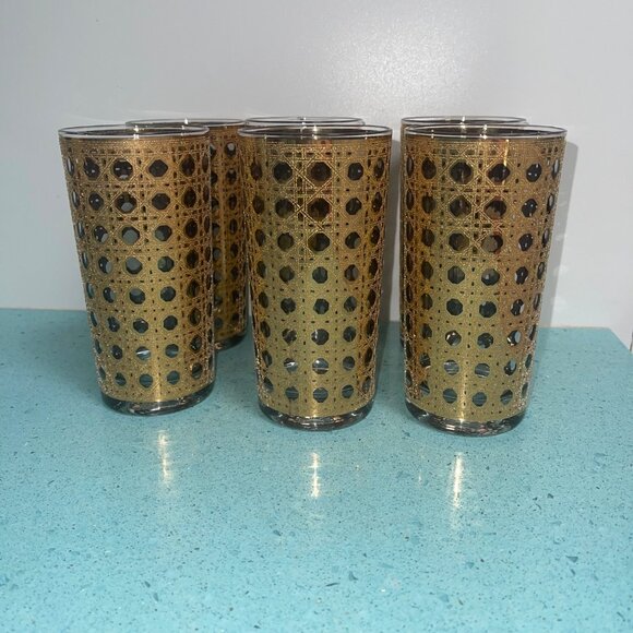Culver Vintage Glasses Set of 6 Cannella 22K Gold Highball Mid Century Barware - Picture 8 of 9